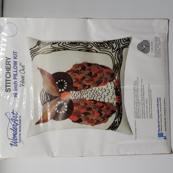 Vintage Wonder Art Creative Needcrafts Stitcher Hoot Owl 16" Pillow Kit - Picture 1 of 10